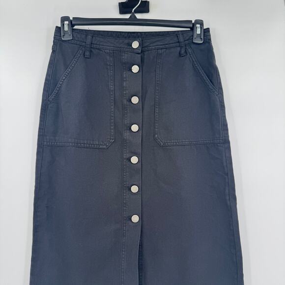 Treasure & Bond Womens Button Up Twill Midi Jean Skirt Dark Blue Wash Cotton 27 - Picture 4 of 10